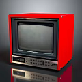 Red Vintage Television With Black Screen And Control Panel On Black Surface