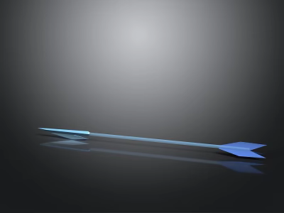 Blue Arrow Weapon With Metallic Shaft Sharp Arrowhead And Reflection On Black Background 3d model