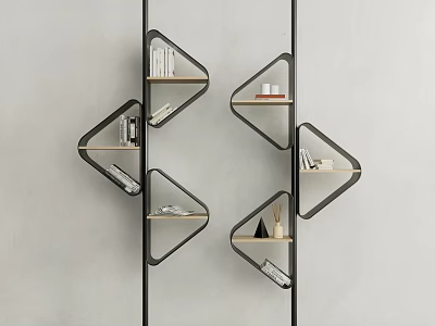 Modern Geometric Bookcase Design With Black Frame And Wooden Shelves Holding Books And Decor Items 3d model