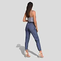 Fashionable Woman In Light Purple Tank Top Blue Jeans And High Heels Standing