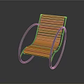 Modern Rocking Chair With Wooden Slats Seat And Black Metal Curved Frame