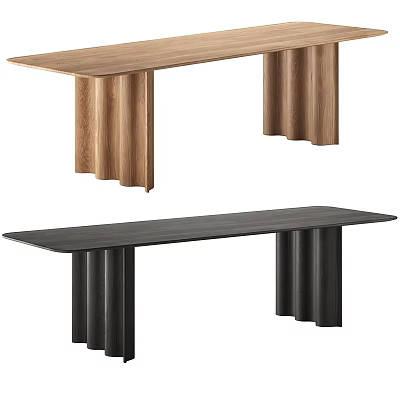 Modern Dining Table Designs With Wooden And Black Tops And Fluted Cylindrical Legs 3d model