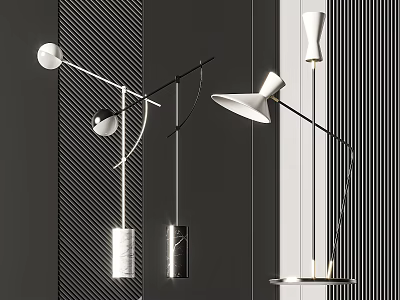 Modern Floor Lamp Designs With Adjustable Curved Arms And Metallic Marble Bases 3d model