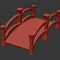 Wooden Bridge With Curved Deck Side Railings Square Pillars And Supporting Structures 3d model