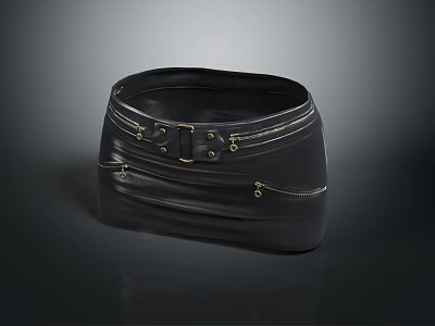 Stylish Black Leather Waist Cincher With Metal Buckle And Zipper Details 3d model