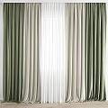 Elegant Green and White Layered Curtains with Sheer Inner Panels for Modern Interior Window Decor