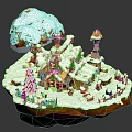 Snow Covered Gingerbread House With Colorful Candies Festive Tree And Small Fence