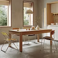 Modern Restaurant Interior With Wooden Dining Table Colorful Chairs Vase With Flowers Windows Green Plants