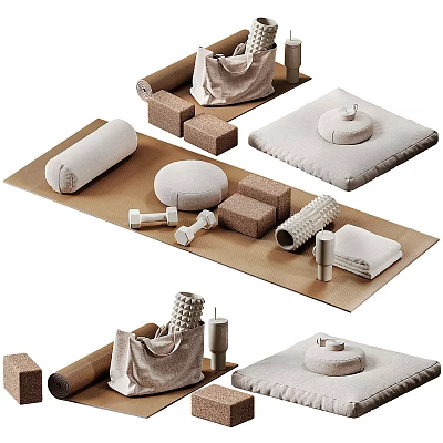 Essential Household Items Including Rolled Towels Round Cushions Square Blocks And Dumbbells 3d model