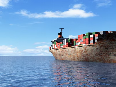 Landscape Sculpture of Cargo Ship with Colorful Containers on Blue Ocean Under Sky 3d model