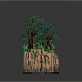 Animated Fantasy Character Sitting On Waterfall With Green Trees And Lush Plants On Rock Base