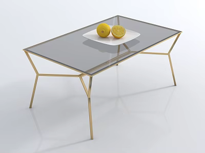 Modern Coffee Table With Glass Top And Gold Metal Legs Featuring White Tray With Lemons 3d model