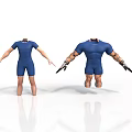 Headless 3D Character Models In Blue Jumpsuit With Mechanical Arms Weapons And Dynamic Pose