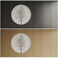 Sofa Background Wall With Round Tree Art And Wooden Panel Design 3d model