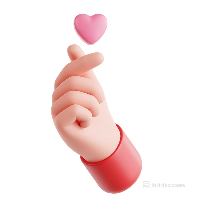 3D Rendered Cartoon Hand With Upward Pointing Finger And Pink Heart Floating 3d model 