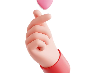 3D Rendered Cartoon Hand With Upward Pointing Finger And Pink Heart Floating 3d model