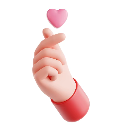 3D Rendered Cartoon Hand With Upward Pointing Finger And Pink Heart Floating 3d model