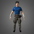 A Stylish Man Wearing Blue T shirt Camouflage Pants Black Boots With Waist Pack And Wristbands