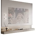 Modern TV Background Wall with Projection Screen Wall Lights TV Cabinet and Decorative Vase