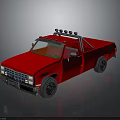 Red Classic Pickup Truck With Roof Light Bar And Shiny Exterior