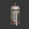 Modern French Press Coffee Cup With Stainless Steel Lid And Glass Container Holding Hot Coffee