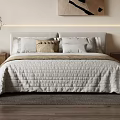 Minimalist Hotel Guest Room With Comfortable Bed Wooden Floor Art Painting And Hanging Lamp