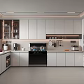 Modern Kitchen Interior With White Cabinets Island Counter And Built in Appliances