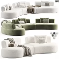 Modern White and Green Curved Sofa with Pillows and Blanket for Interior Design