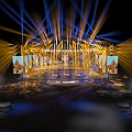 Modern Stage Setup With Illuminated Lighting Steps Backdrop Displays And Front Table