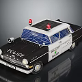 Vintage Black And White Police Car Model With Red Sirens And POLICE Lettering