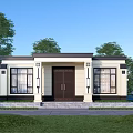 Modern White Single Family House With Multiple Windows Green Trees Lawn And Paved Driveway