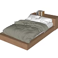 Simple Modern Single Bed With Wooden Frame Gray Bedding And Books 3d model