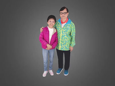 Two People Standing Together in Colorful Jackets Against Gray Background 3d model