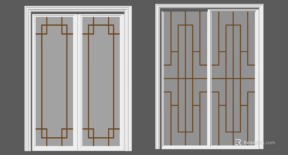 Modern Sliding Doors With White Frames And Brown Geometric Glass Panels 3d model