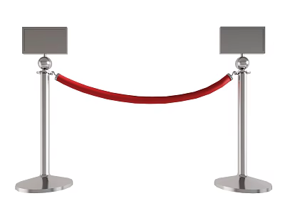 Public Facility Silver Poles With Red Rope Barrier And Signage For Crowd Control 3d model