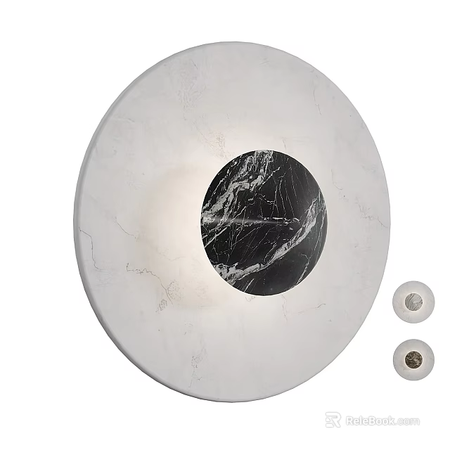 Modern Round Wall Light With White Frame And Black Marble Center 3d model