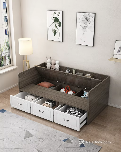 Modern Living Room Storage Bench with Drawers and Compartments for Toys Books and Clothes 3d model 