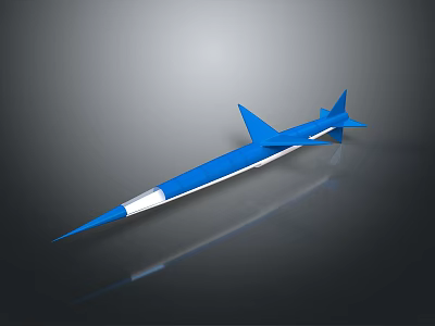 Blue Missile Weapon Design With Pointed Nose White Section And Tail Fins 3d model