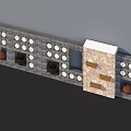 Gray Brick Background Wall With Decorative Niches Circular Ornaments Clay Pots And Stone Textured Panel