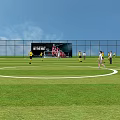 Green Grass Football Field With White Lines Goalposts And Surrounding Fence