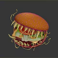 Monster Like Burger With Sharp Teeth Lettuce Tomato And Dripping Sauce