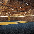 Spacious Martial Arts Training Area With Yellow Mats Blue Flooring And Wooden Walls