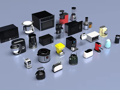 Assorted Kitchen Appliances Collection Featuring Microwave Blender Coffee Maker Toaster And More 3d model