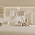 Modern Clothing Store Interior With Hanging White Clothes Display Racks And Decorative Chairs