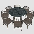 Round Marble Top Dining Table Set With Eight Woven Metal Frame Chairs 3d model