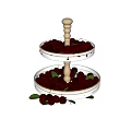 Fresh Ripe Cherries on Two Tier White Tray with Golden Stand and Green Leaves
