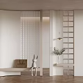 Modern Minimalist Entryway Hallway Design With Lattice Partition Bench Rabbit Decor And Wooden Floor
