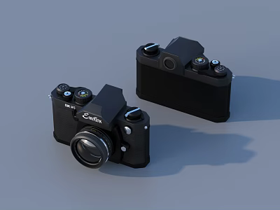 Black Digital Cameras With Retro Design One With Lens And One Without 3d model