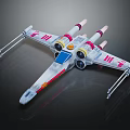 Detailed Fighter Jet Model with White Body Red Stripes X Wing and Dual Engines