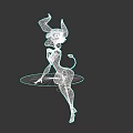 Fierce Female Game Character With Horns Tail And Yellow Accessories Sitting On Green Platform